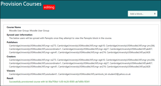 Image showing the provisioning of a Moodle course