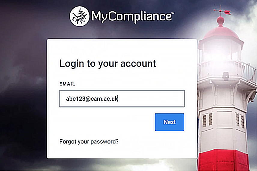 Screenshot of login pop-up