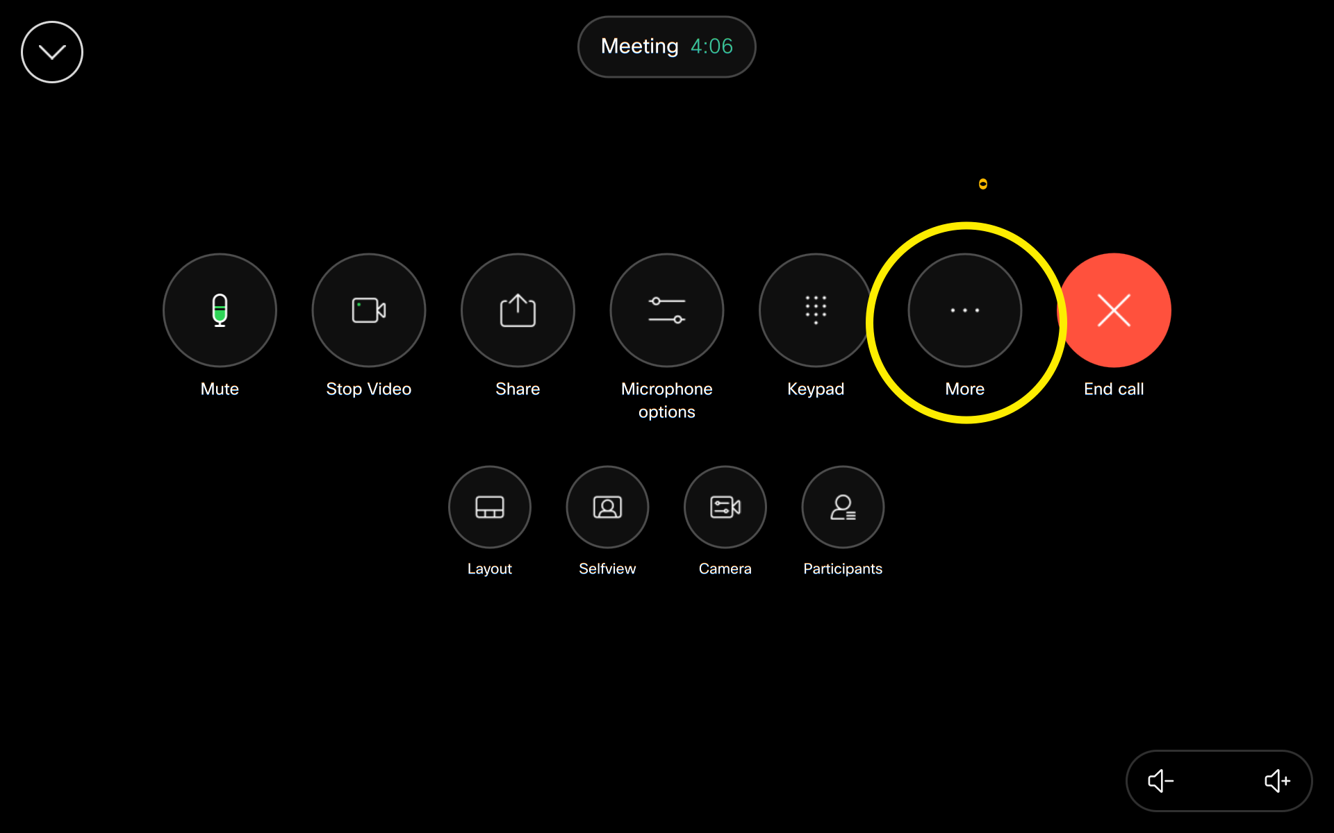 Cisco Room Kit control panel display showing the More button