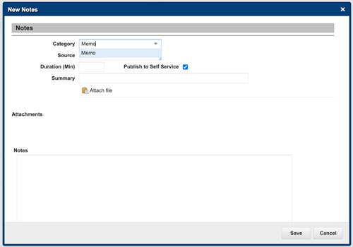 Notes text box in Heat with the 'Publish to Self Service' checkbox ticked