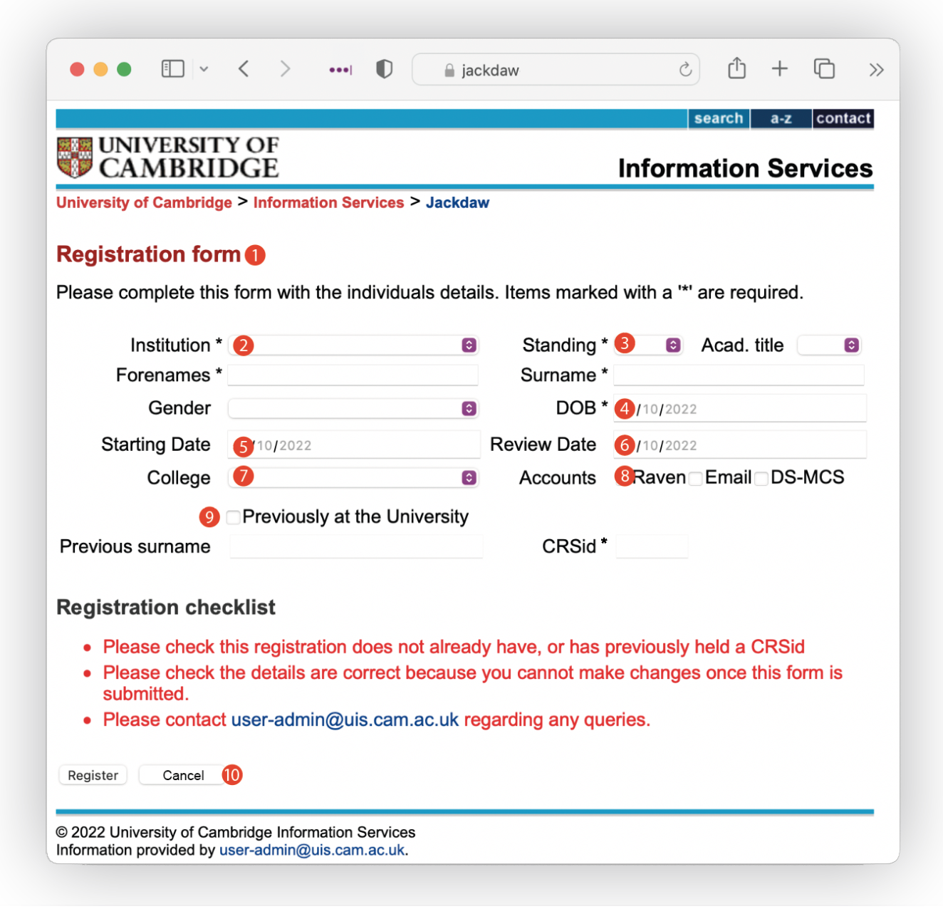 Changes to pre-registration form