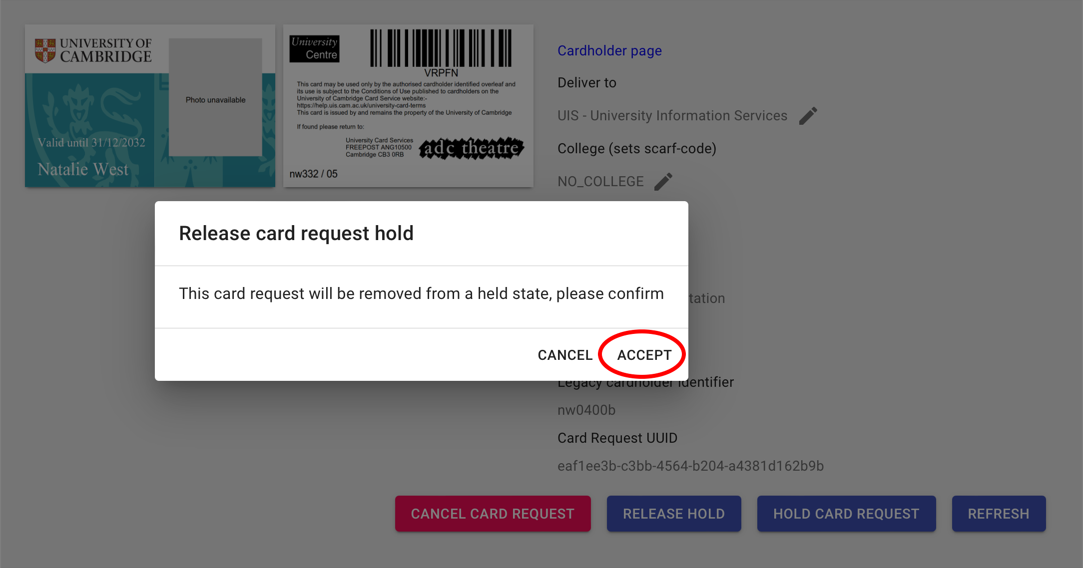 Click Accept in the pop-up alert box