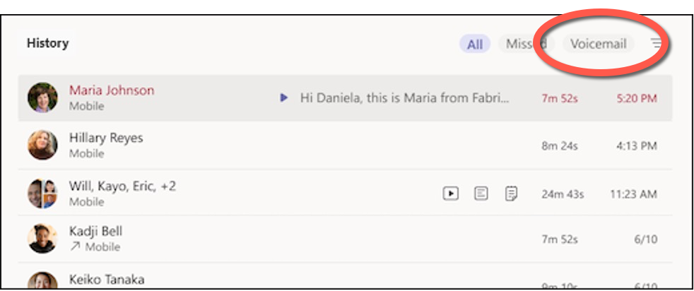 Voicemail filter screenshot