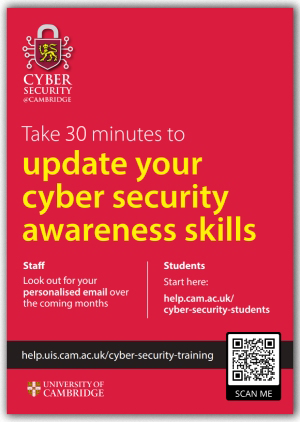 Post encouraging students to complete the cyber security awareness training