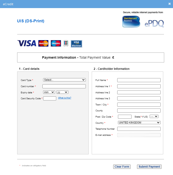 DS-Print eCredit payment interface before the upgrade