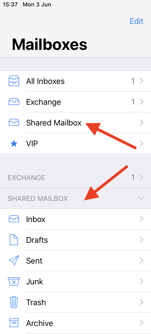 ios mail add shared 7. Mailboxes