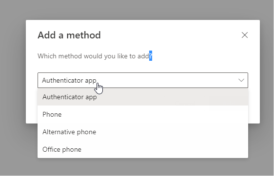 Select an authentication method from the dropdown menu